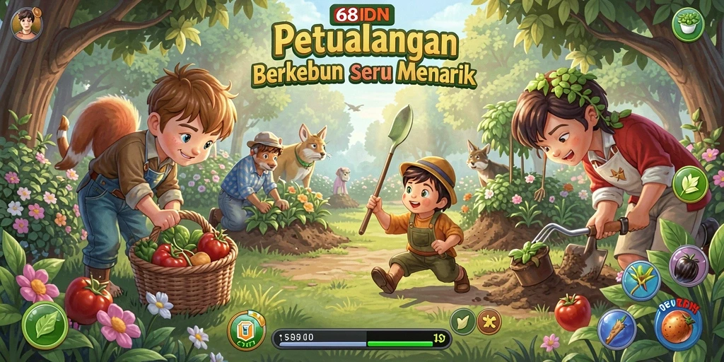 Tampilan gameplay <strong>68IDN</strong> dengan petani yang merawat kebun.