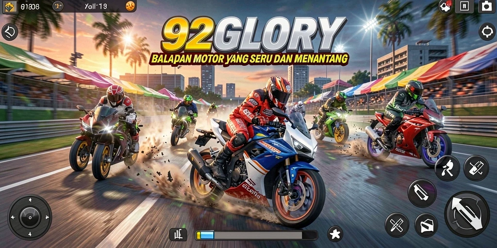 Gameplay seru balapan motor di 92GLORY yang mendebarkan.