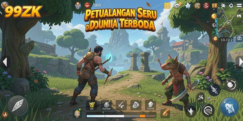 Screenshot gameplay 99ZK yang menampilkan lingkungan petualangan yang menakjubkan.