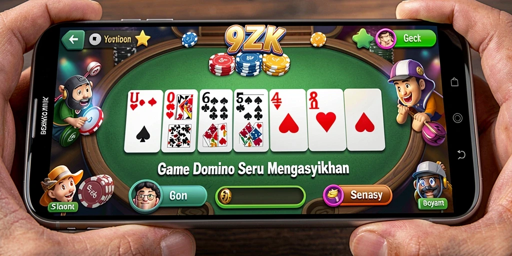 Screenshot gameplay 9ZK menampilkan suasana permainan domino yang dinamis dan seru.