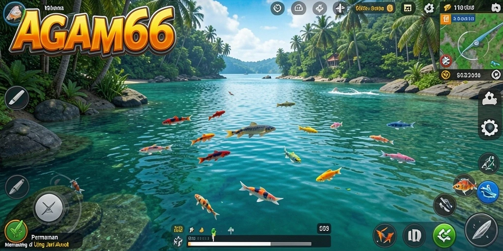 Screenshot gameplay AGAM66 yang menunjukkan aktivitas memancing yang seru dan menantang.