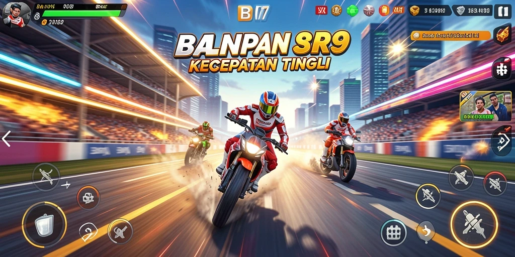 Tangkapan layar gameplay BNI789 menunjukkan aksi balapan mendebarkan.