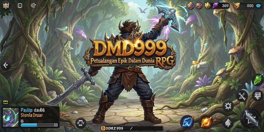 Screenshot utama <strong>DMD999</strong> menampilkan pertarungan heroik di dunia RPG yang menantang.