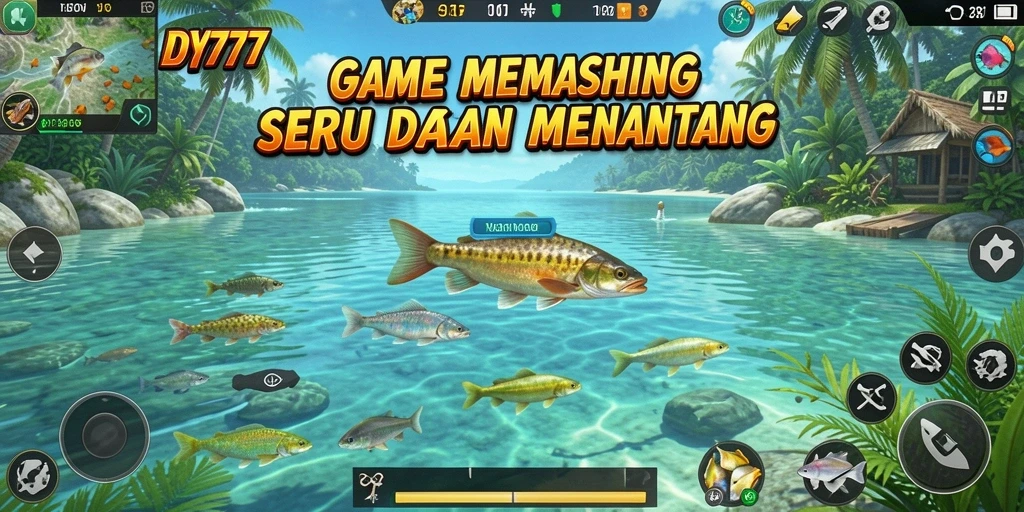 Screenshot gameplay DY777 yang menampilkan momen menangkap ikan.