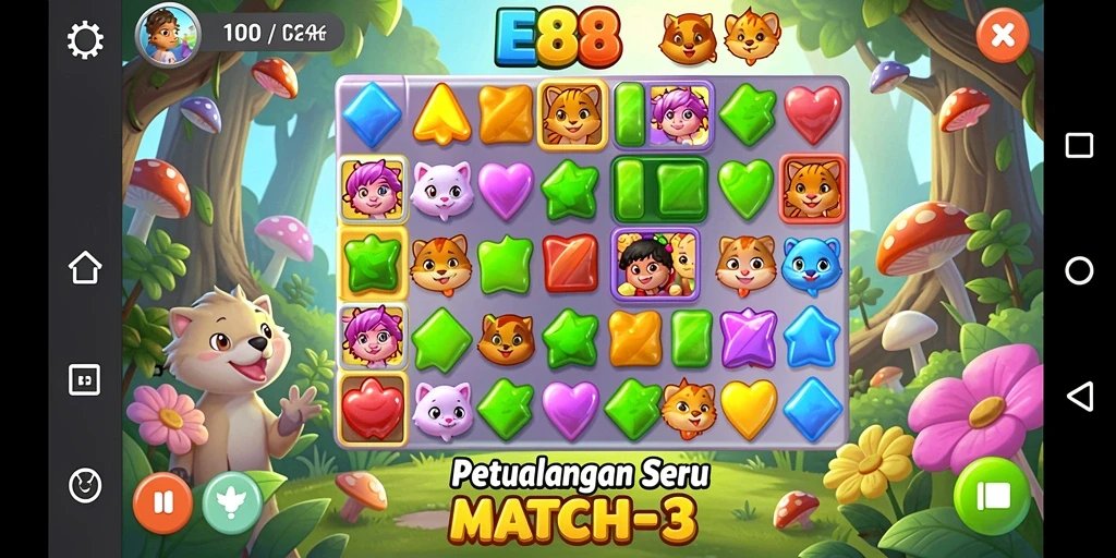 Tampilan gameplay E88 dengan kombinasi warna yang menawan.