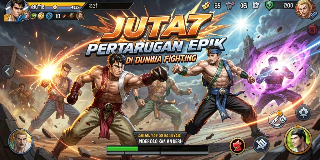 Tampilan gameplay JUTA7 menampilkan pertarungan seru dengan karakter yang beragam.