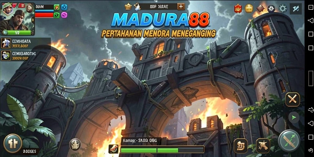 Screenshot MADURA88 yang menunjukkan aksi gameplay Tower Defense yang seru.