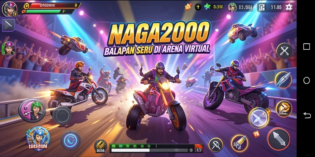 Screenshot gameplay NAGA2000 menampilkan aksi balap yang mendebarkan.