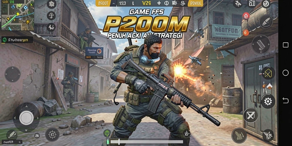 Tangkapan layar dari gameplay FPS P200M yang penuh aksi.