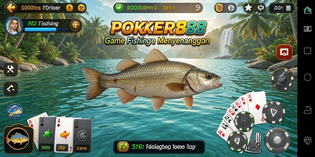 Screenshot gameplay POKER88 menampilkan suasana memancing yang menegangkan dan indah.