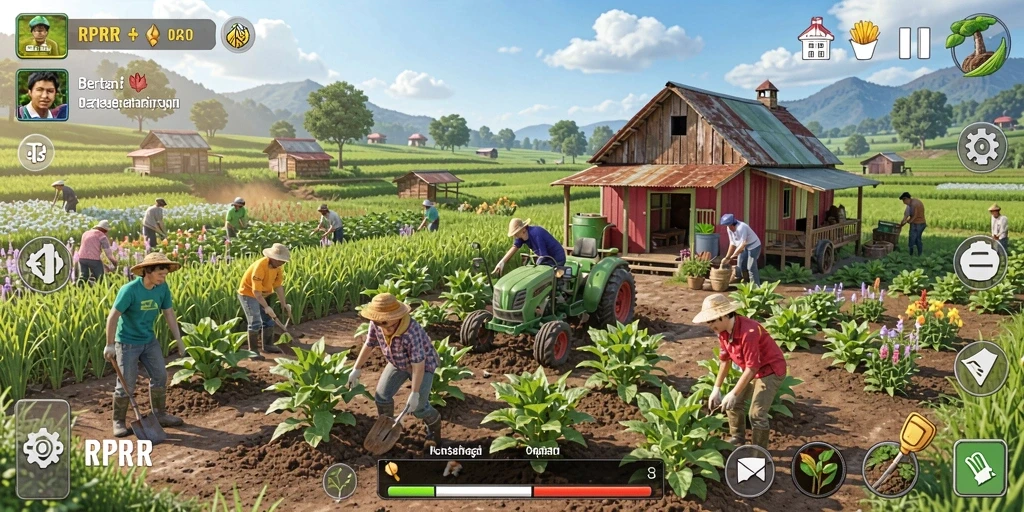 Tampilan gameplay seru dalam RPRR saat bertani.